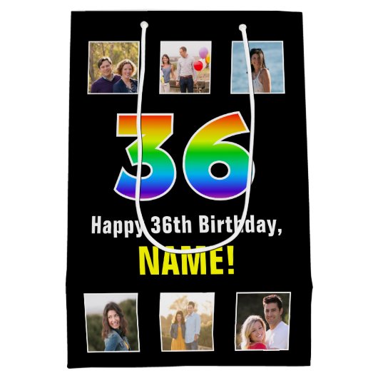 36e verjaardag: Regenboog "36", aangepaste foto's  Medium Cadeauzakje (Achterkant)