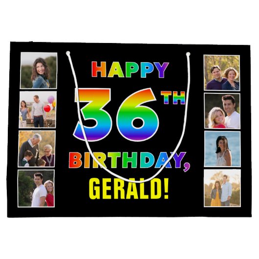 36e Verjaardag: Regenboogtekst, Aangepaste foto's  Groot Cadeauzakje (Achterkant)