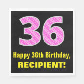 36e verjaardag: roze strepen en harten "36" + naam servet (Voorkant)