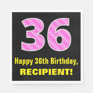 36e verjaardag: roze strepen en harten "36" + naam servet