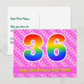 36e verjaardag: roze strepen & harten, regenboog 3 briefkaart (Voorkant / Achterkant)