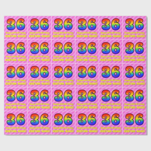 36e verjaardag: roze strips & harten, regenboognr. cadeaupapier (Vlak)