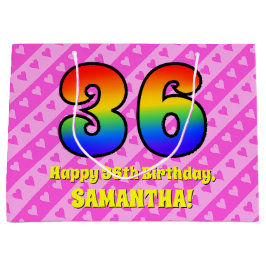 36e verjaardag: roze strips & harten, regenboognr. groot cadeauzakje