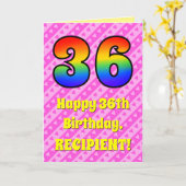 36e verjaardag: roze strips & harten, regenboognr. kaart (Gele Bloem)