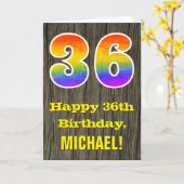 36e verjaardag: rustieke Faux Wood Look, Rainbow " Kaart (Gele Bloem)