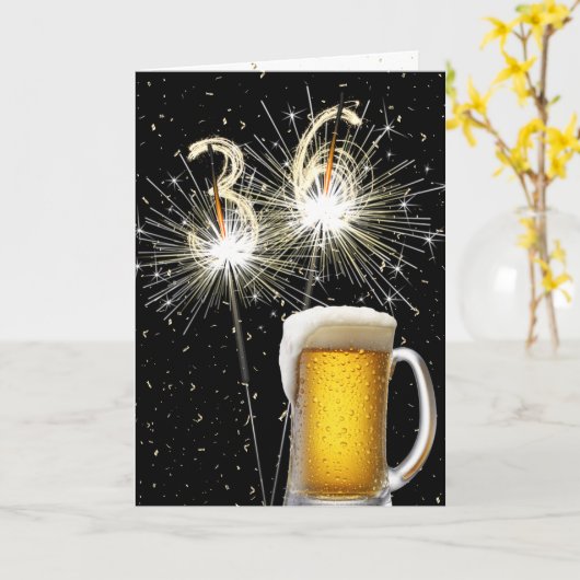 36e Verjaardag Sparklers Met Bier Mok Kaart (Gele Bloem)