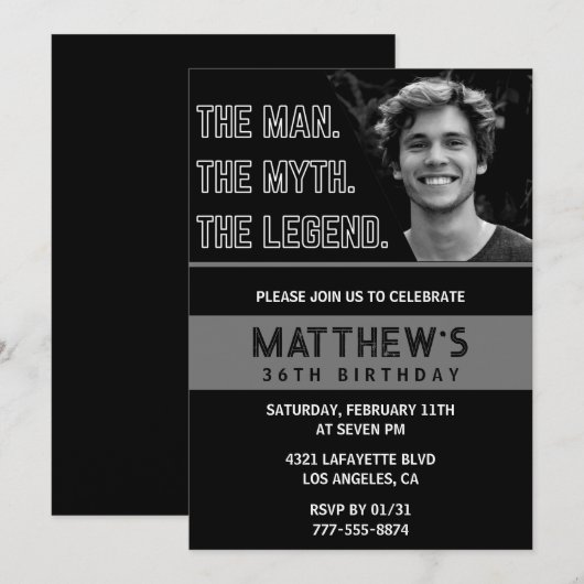 36e verjaardag Uitnodigingen Black Het Man De Lege (Voorkant / Achterkant)
