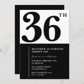 36e verjaardag uitnodigingen Zwart en Wit Elegant (Voorkant / Achterkant)