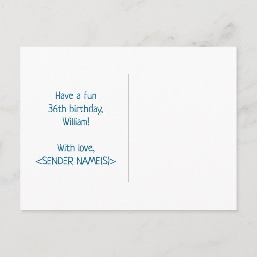 36e verjaardag: Vet, Vun, eenvoudig, regenboog 36 Briefkaart (Achterkant)