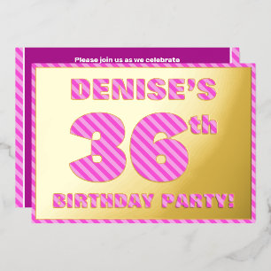 36e verjaardag — Vet, vuurtje, roze band # 36 Folie Uitnodiging