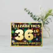 36e verjaardag: Vette, kleurrijke Fireworks-look Folie Uitnodiging Briefkaart (Staand Voorkant)