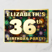 36e verjaardag: Vette, kleurrijke Fireworks-look Folie Uitnodiging Briefkaart (Voorkant)