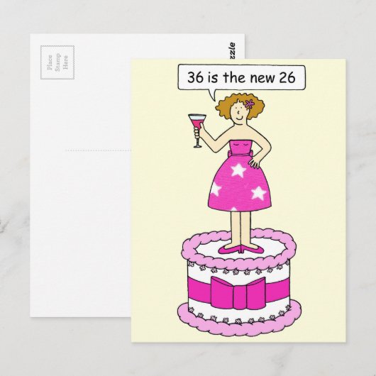 36e Verjaardag voor Haar 36 is de Nieuwe 26 Cartoo Briefkaart (Voorkant / Achterkant)