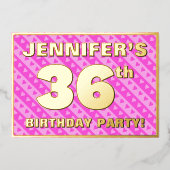 36e verjaardag — vuurroze harten en strips folie uitnodiging (Voorkant)