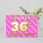 36e verjaardag — vuurroze harten en strips folie uitnodiging (Staand Voorkant)