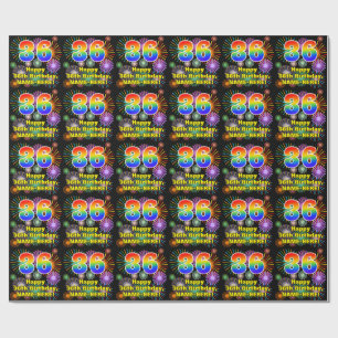 36e verjaardag: vuurwerk, regenboogblik # "36" cadeaupapier