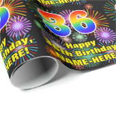 36e verjaardag: vuurwerk, regenboogblik # "36" cadeaupapier (Rol Hoek)