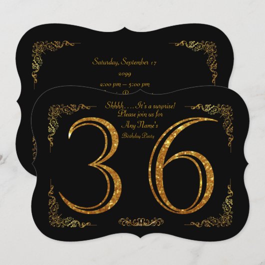 36e, Verjaardagsfeest 36e, grote Gatsby, zwart & g Kaart (Voorkant / Achterkant)
