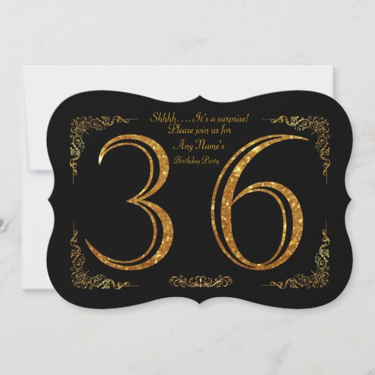 36e, Verjaardagsfeest 36e, grote Gatsby, zwart & g Kaart (Voorkant)