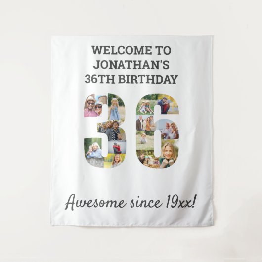 36e verjaardagsfeest Foto Collage Achtergrond Wandkleed (Voorkant)