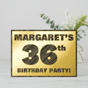 36e Verjaardagsfeest — Kordate, Nep Houtnerf Tekst Folie Uitnodiging