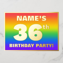 36e verjaardagsfeest: Leuke, kleurrijke regenboogp Folie Uitnodiging