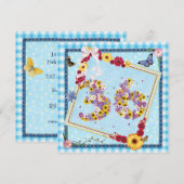 36e verjaardagsfeestje Uitnodiging bloemen, vlinde (Voorkant / Achterkant)