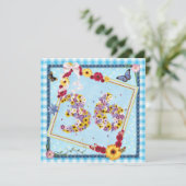 36e verjaardagsfeestje Uitnodiging bloemen, vlinde (Staand voorkant)