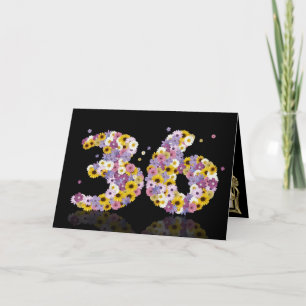 36e verjaardagskaart met bloemen letters kaart