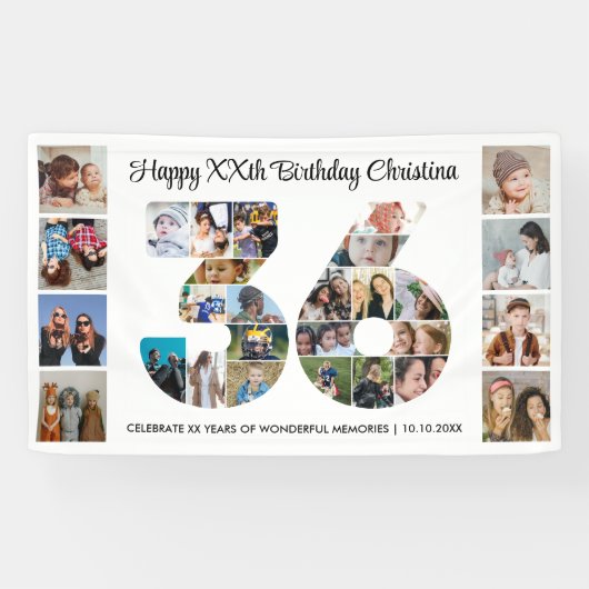 36e verpartij Cijfer 36 Fotocollage Spandoek (Horizontaal)