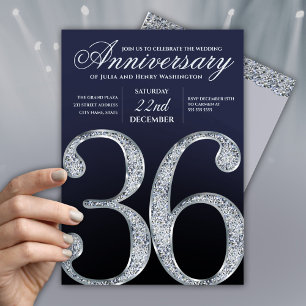 36ste verjaardag Diamant Zilver Marineblauw Kaart
