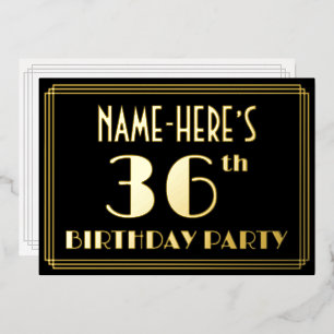 36ste verjaardagsfeest: Art Deco-look “36”, met na Folie Uitnodiging