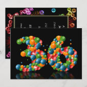 36ste verjaardagsfeest, met bubbels en ballen kaart (Voorkant / Achterkant)