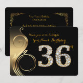 36th, Birthday Invitation, Number Diamond,Foto Kaart (Voorkant / Achterkant)