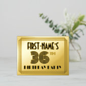 36th Birthday Party ~ Art Deco Style "36" + naam Folie Uitnodiging Briefkaart (Staand Voorkant)