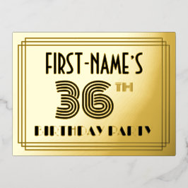 36th Birthday Party ~ Art Deco Style "36" + naam Folie Uitnodiging Briefkaart