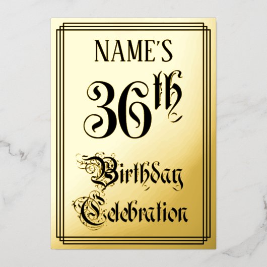 36th Birthday Party — Elegant Script + aangepaste  Folie Uitnodiging (Voorkant)