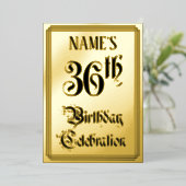 36th Birthday Party — Elegant Script + aangepaste  Folie Uitnodiging (Staand Voorkant)