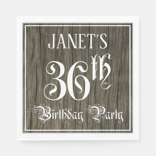 36th Birthday Party — Fancy script, Faux Wood Kijk Servet (Voorkant)