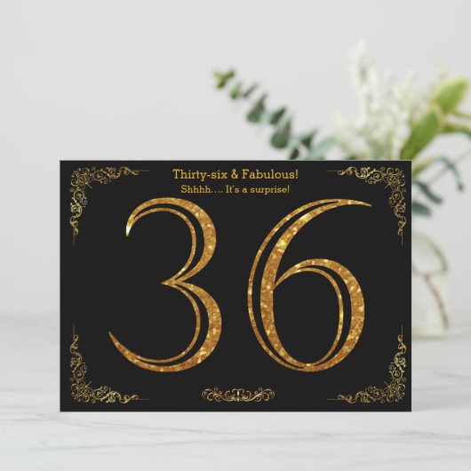 36th Birthday party, Gatsby styl, Black gold glitt Kaart (Staand voorkant)