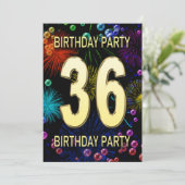 36th Birthday Party Invitation Fireworks Bubbles Kaart (Staand voorkant)