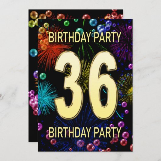 36th Birthday Party Invitation Fireworks Bubbles Kaart (Voorkant / Achterkant)