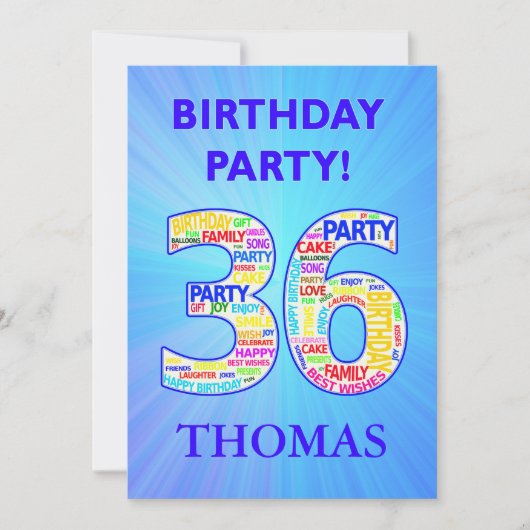 36th Birthday Party Invitation Voeg een naam toe Kaart (Voorkant)