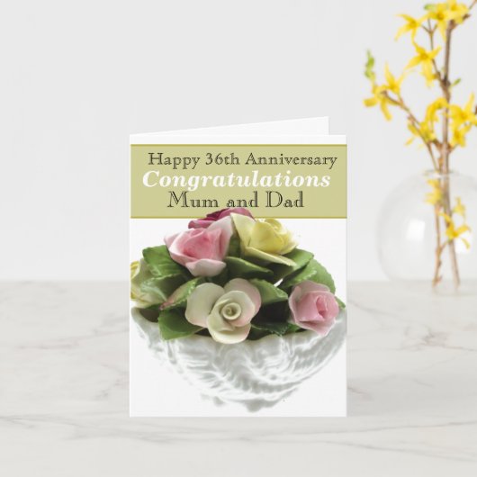 36th Wedding Jubileum bone china, bewerkbaar Kaart (Gele Bloem)