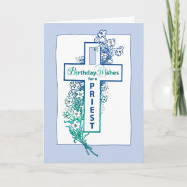 3772 Priester Verjaardagskruis Bloemen Kaart