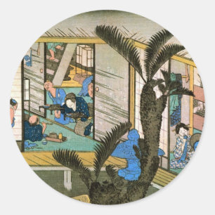 37. 赤 宿, 広 Akasaka-juku, Hiroshige, Ukiyo-e Ronde Sticker