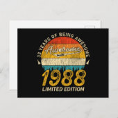 37 jaar oud 1988 Retro Geweldige 37ste verjaardags Briefkaart (Voorkant / Achterkant)