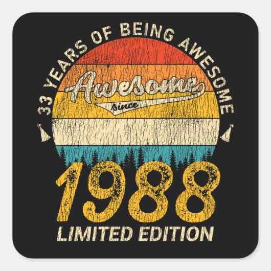 37 jaar oud 1988 Retro Geweldige 37ste verjaardags Vierkante Sticker (Voorkant)