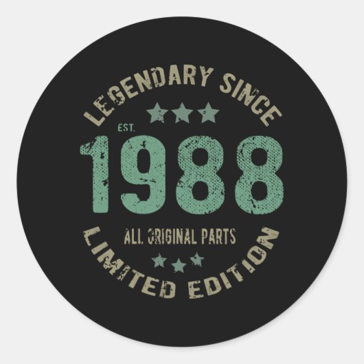 37 jaar oude Bday 1988 Legend 37ste verjaardag cad Ronde Sticker (Voorkant)
