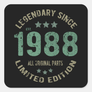37 jaar oude Bday 1988 Legend 37ste verjaardag cad Vierkante Sticker